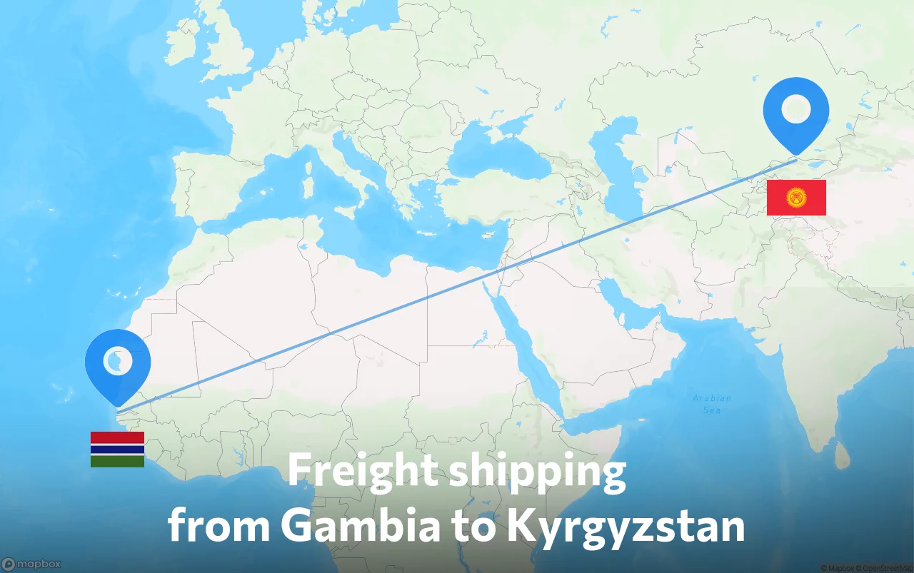 Shipping route from Gambia to Kyrgyzstan