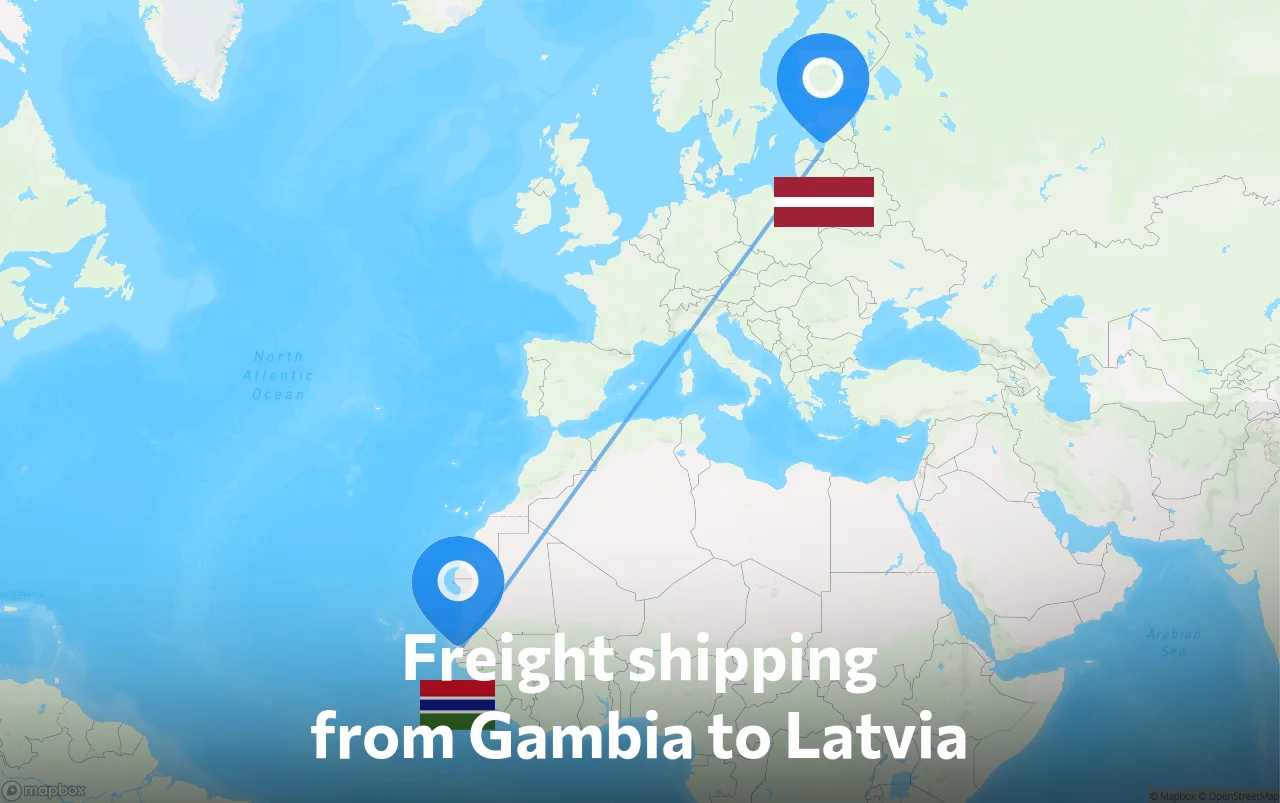Shipping route from Gambia to Latvia