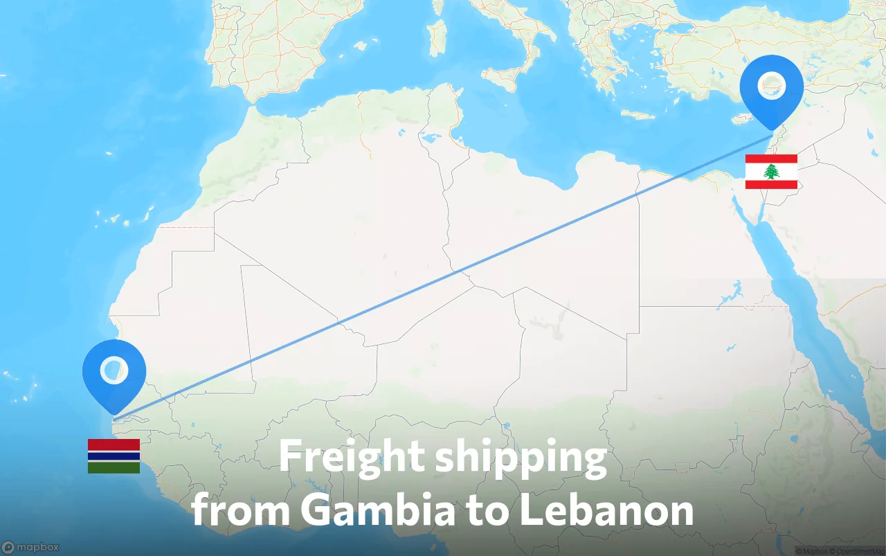 Shipping route from Gambia to Lebanon