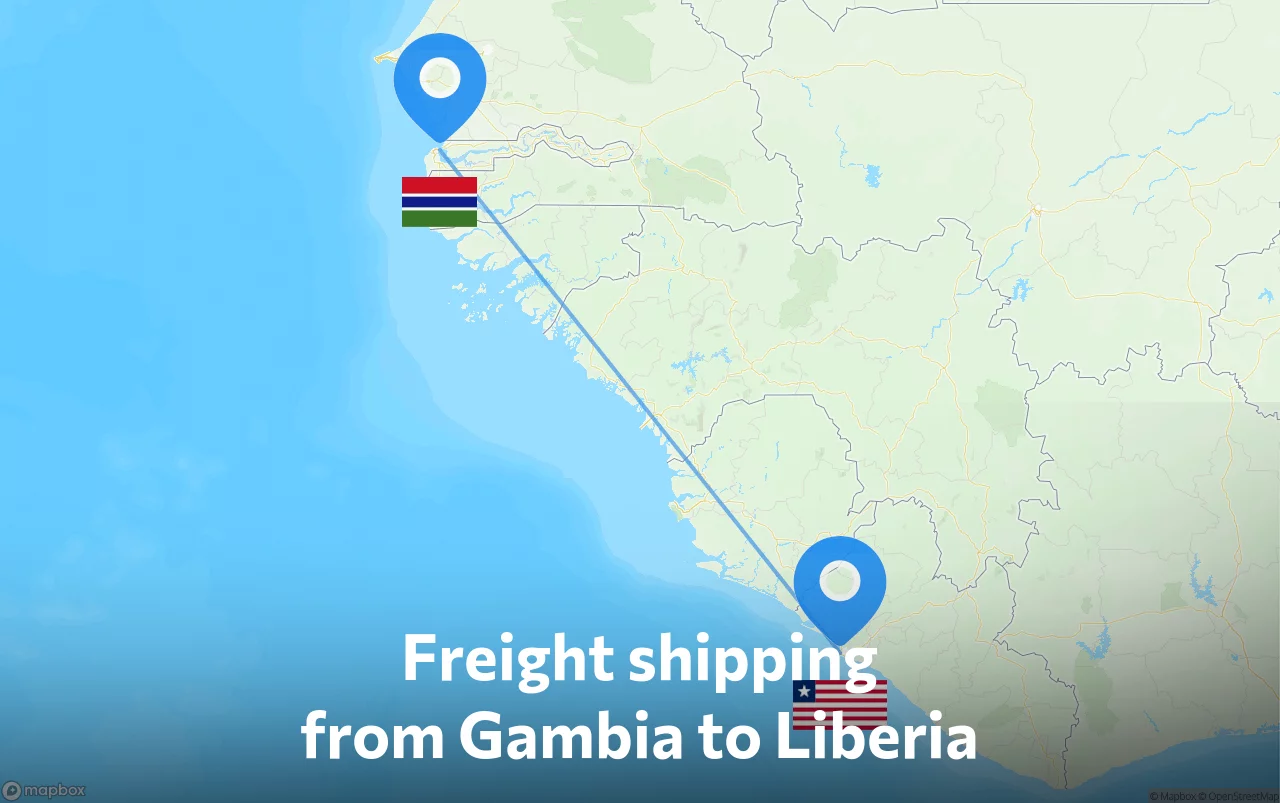 Shipping route from Gambia to Liberia
