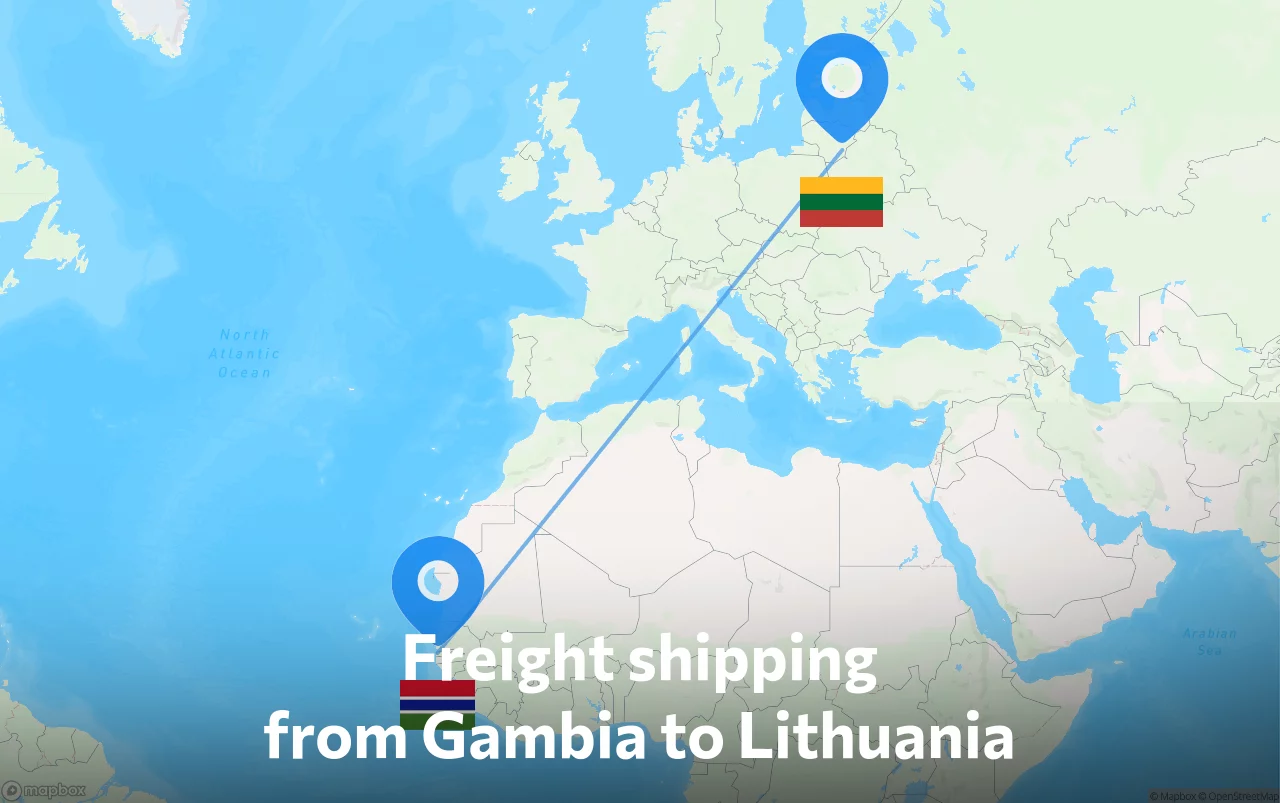 Shipping route from Gambia to Lithuania
