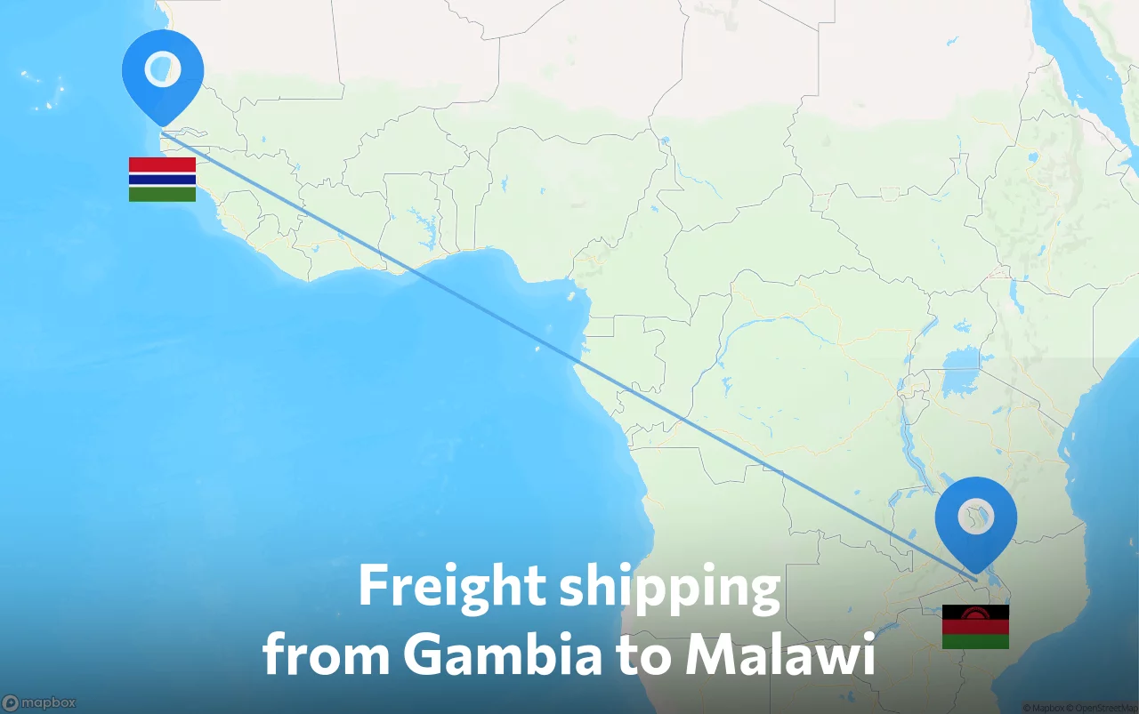 Shipping route from Gambia to Malawi