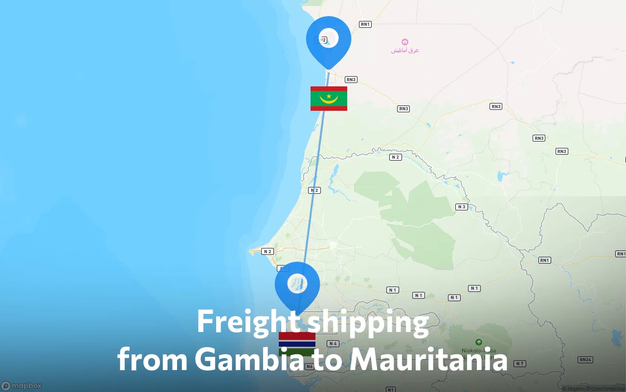 Shipping route from Gambia to Mauritania
