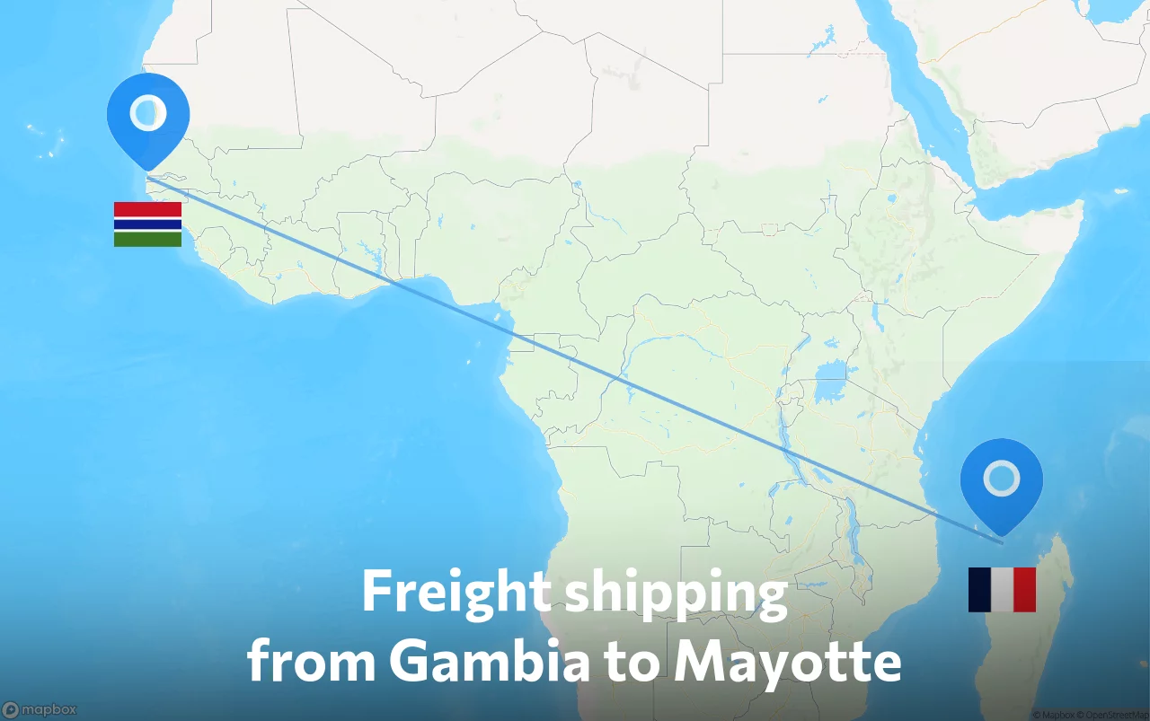 Shipping route from Gambia to Mayotte