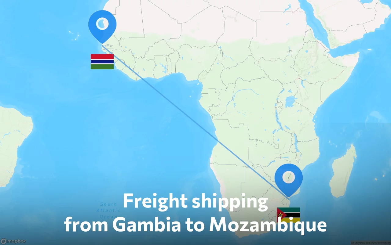 Shipping route from Gambia to Mozambique