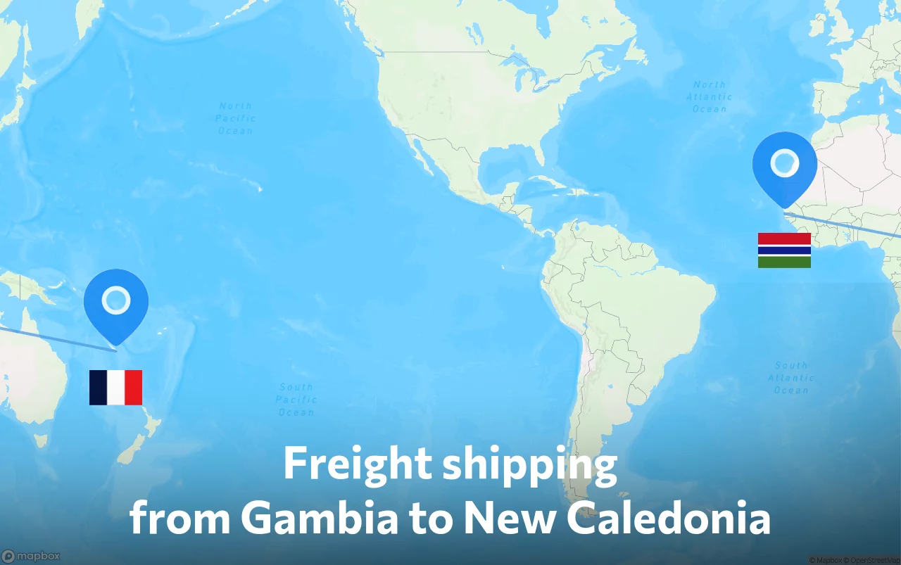 Shipping route from Gambia to New Caledonia
