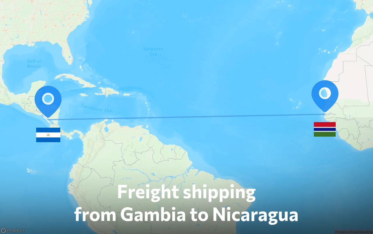 Shipping route from Gambia to Nicaragua