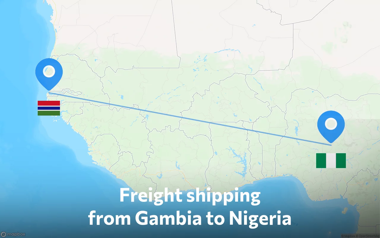 Shipping route from Gambia to Nigeria