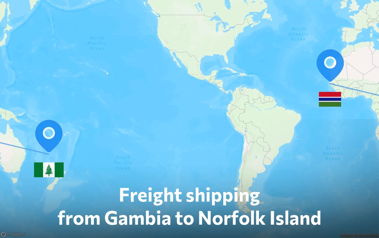 Shipping route from Gambia to Norfolk Island