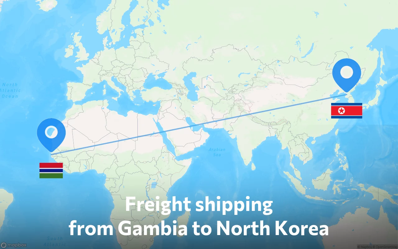 Shipping route from Gambia to North Korea