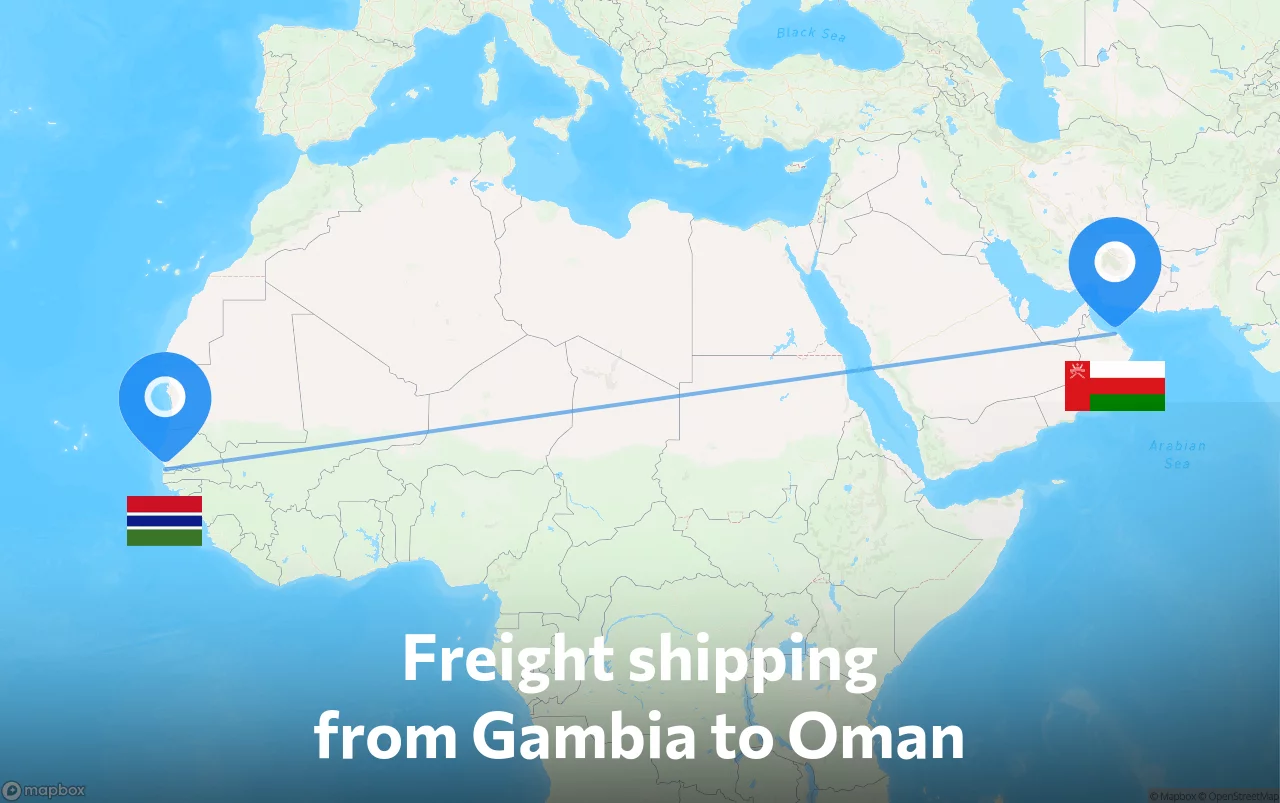 Shipping route from Gambia to Oman