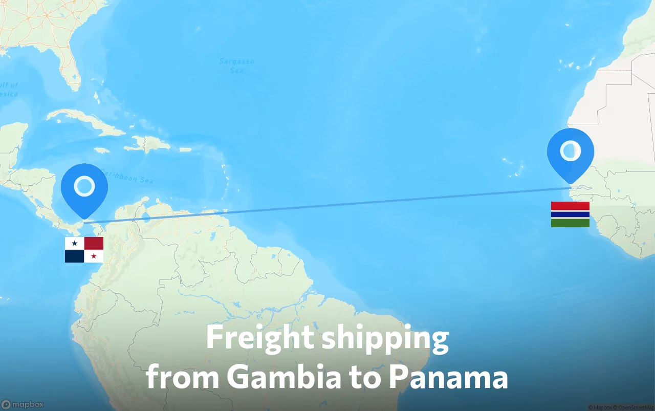 Shipping route from Gambia to Panama
