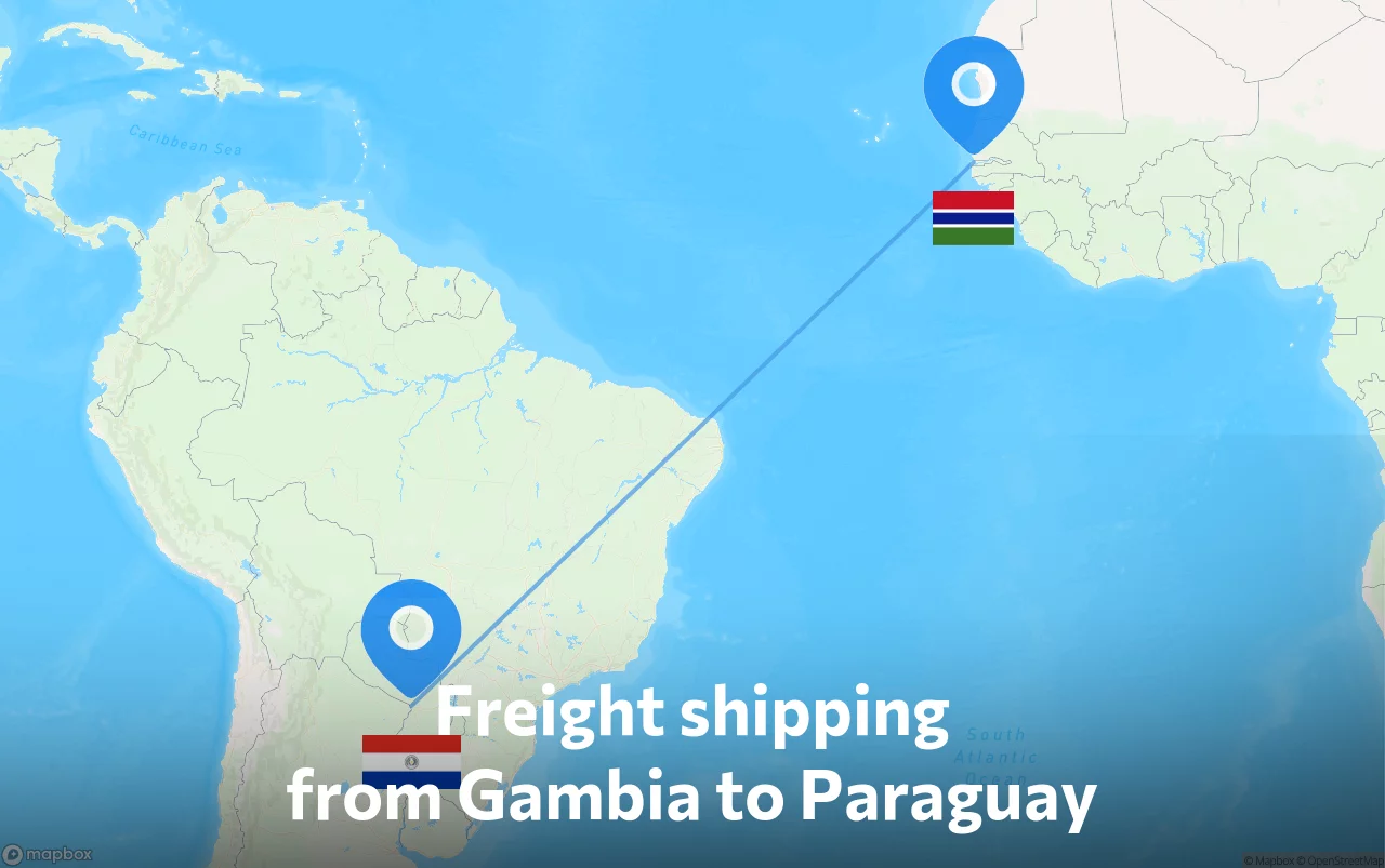 Shipping route from Gambia to Paraguay