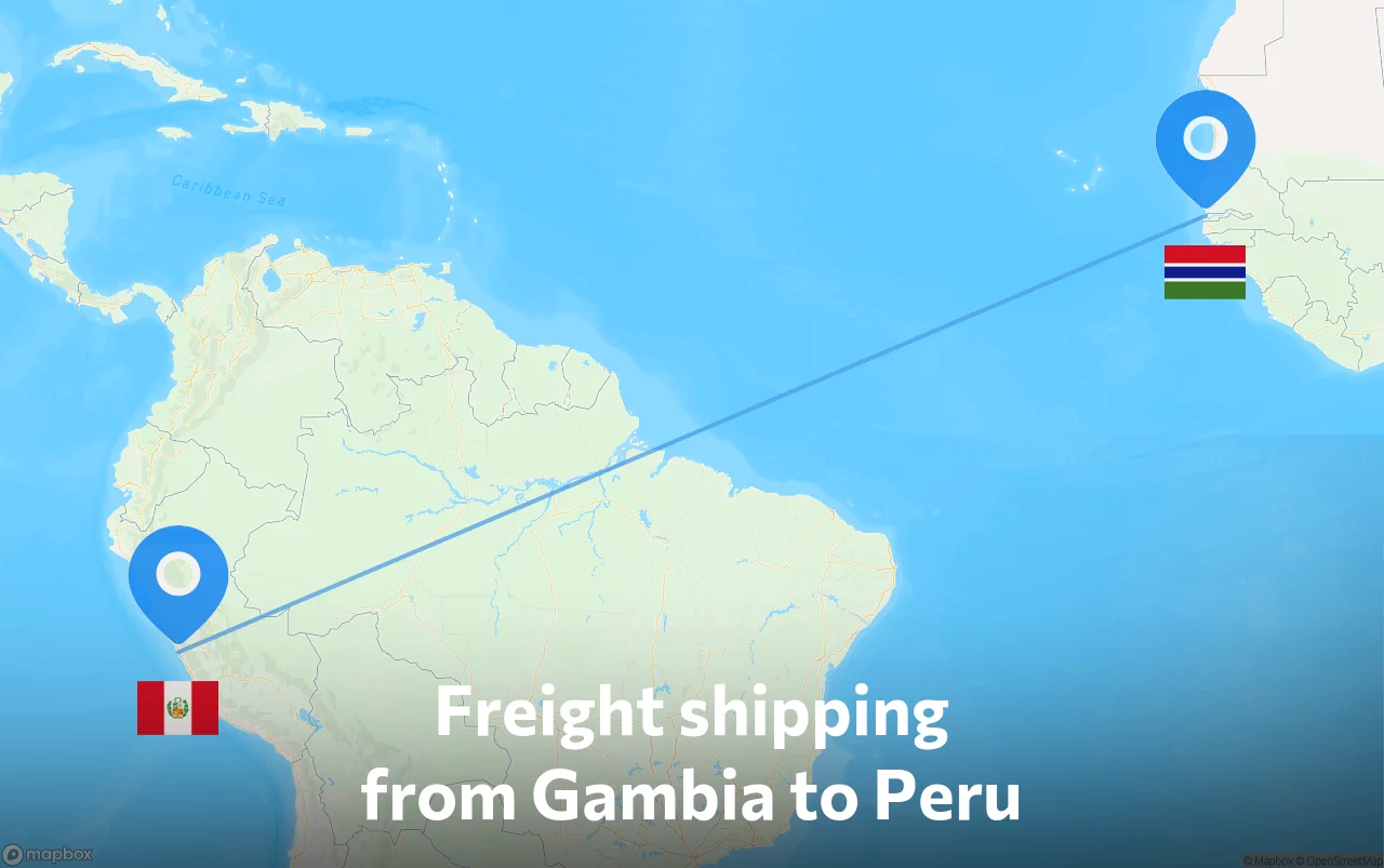Shipping route from Gambia to Peru