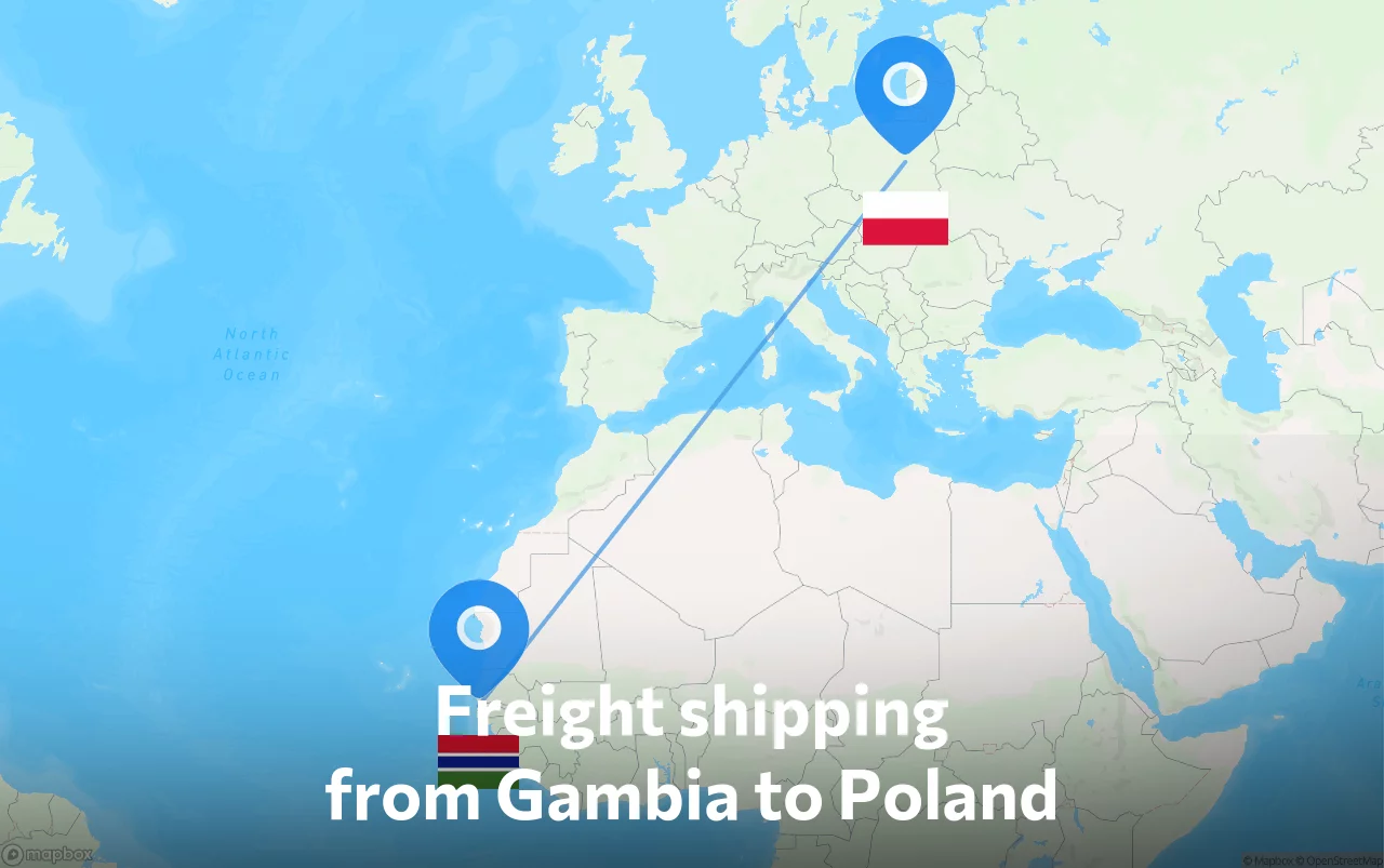 Shipping route from Gambia to Poland