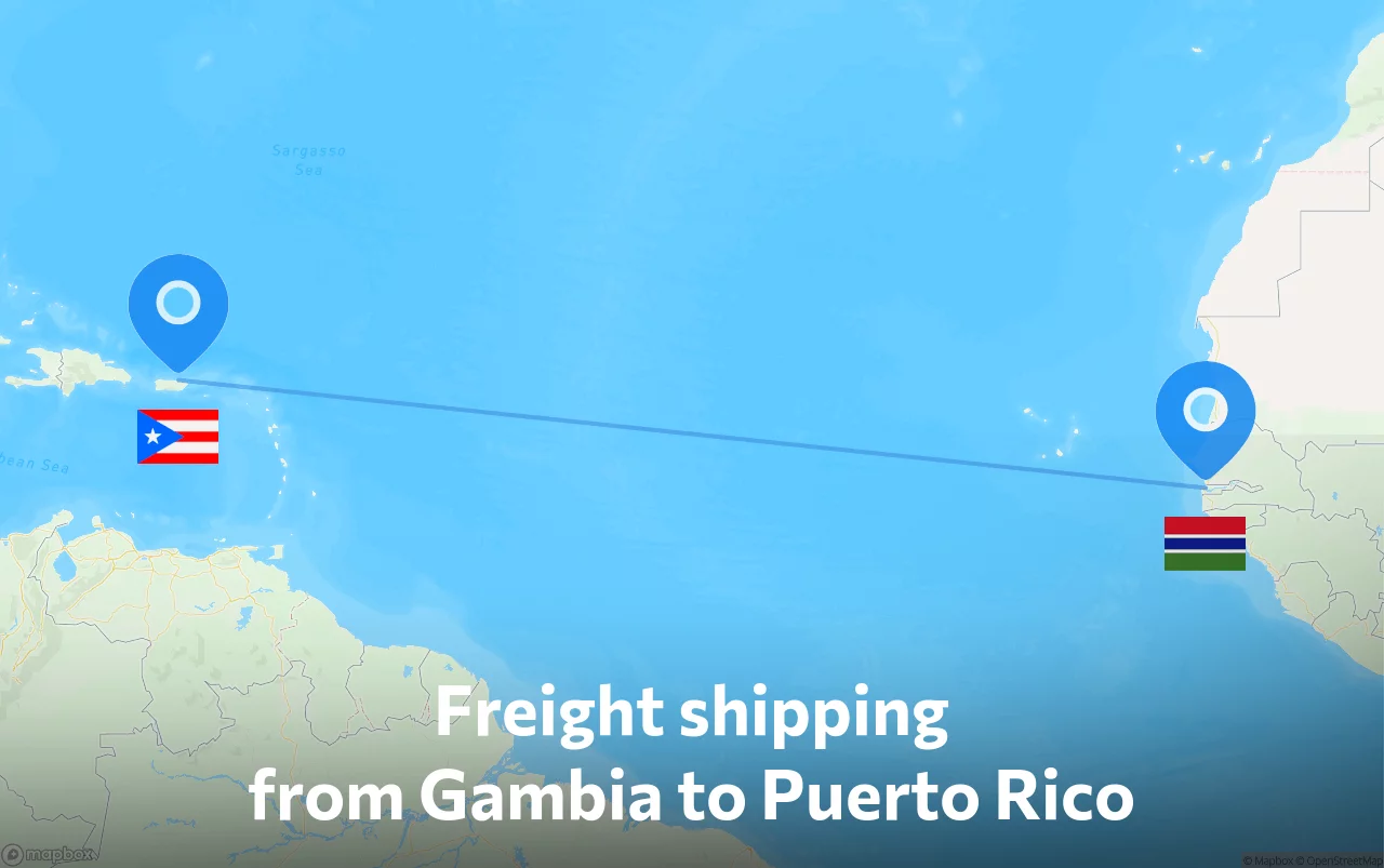 Shipping route from Gambia to Puerto Rico