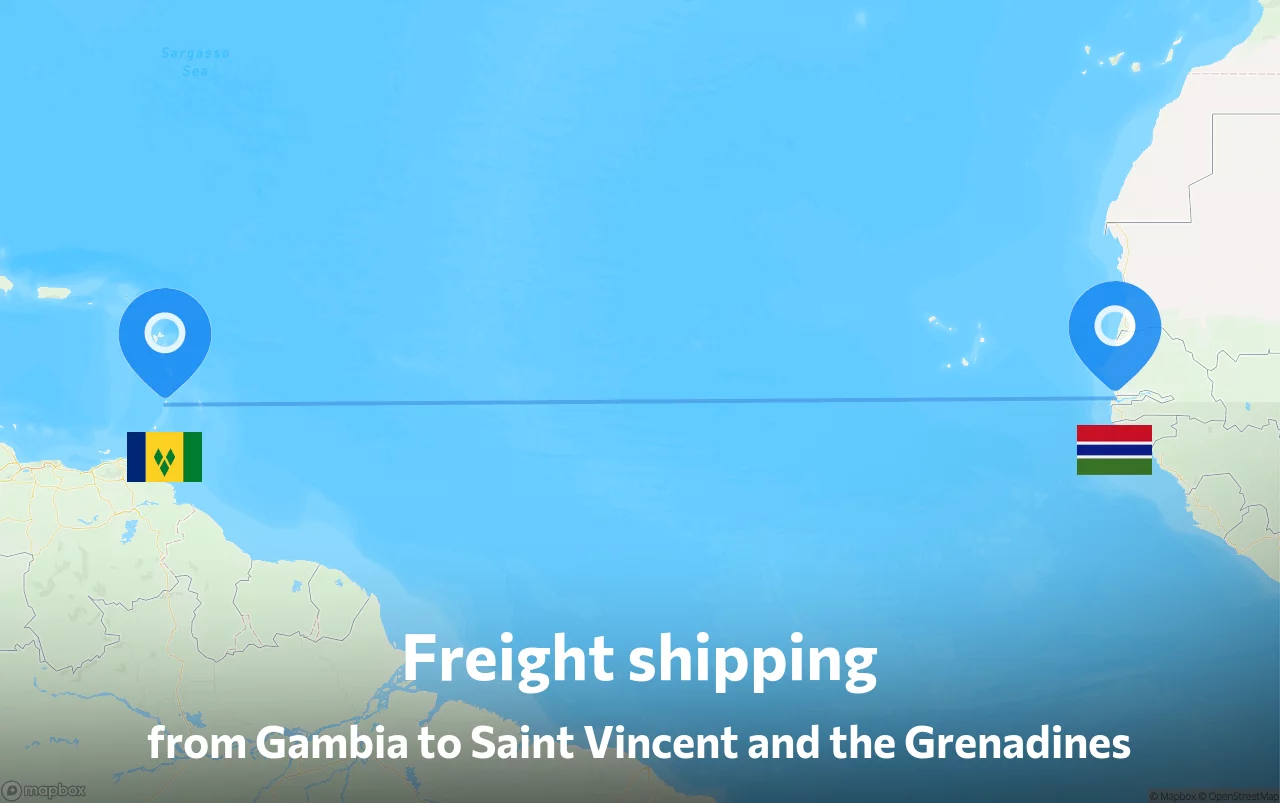 Shipping route from Gambia to Saint Vincent and the Grenadines