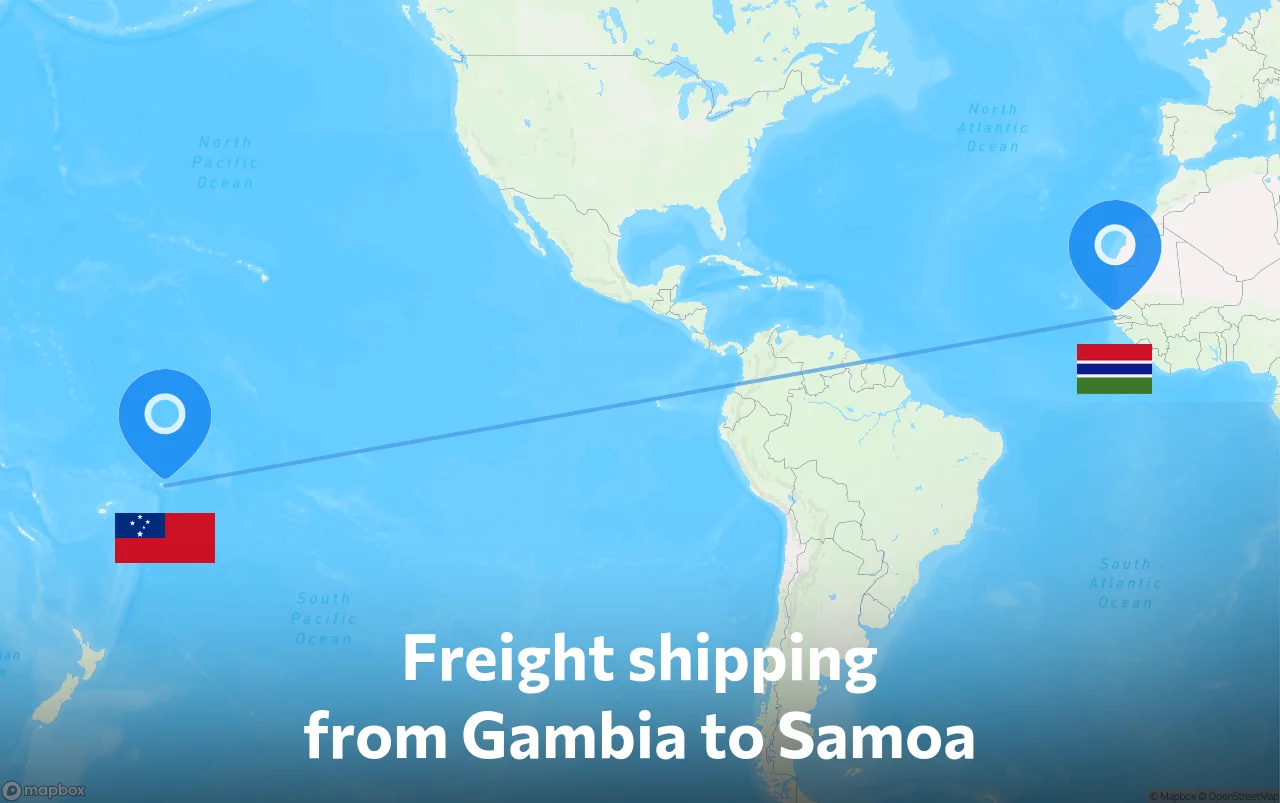Shipping route from Gambia to Samoa