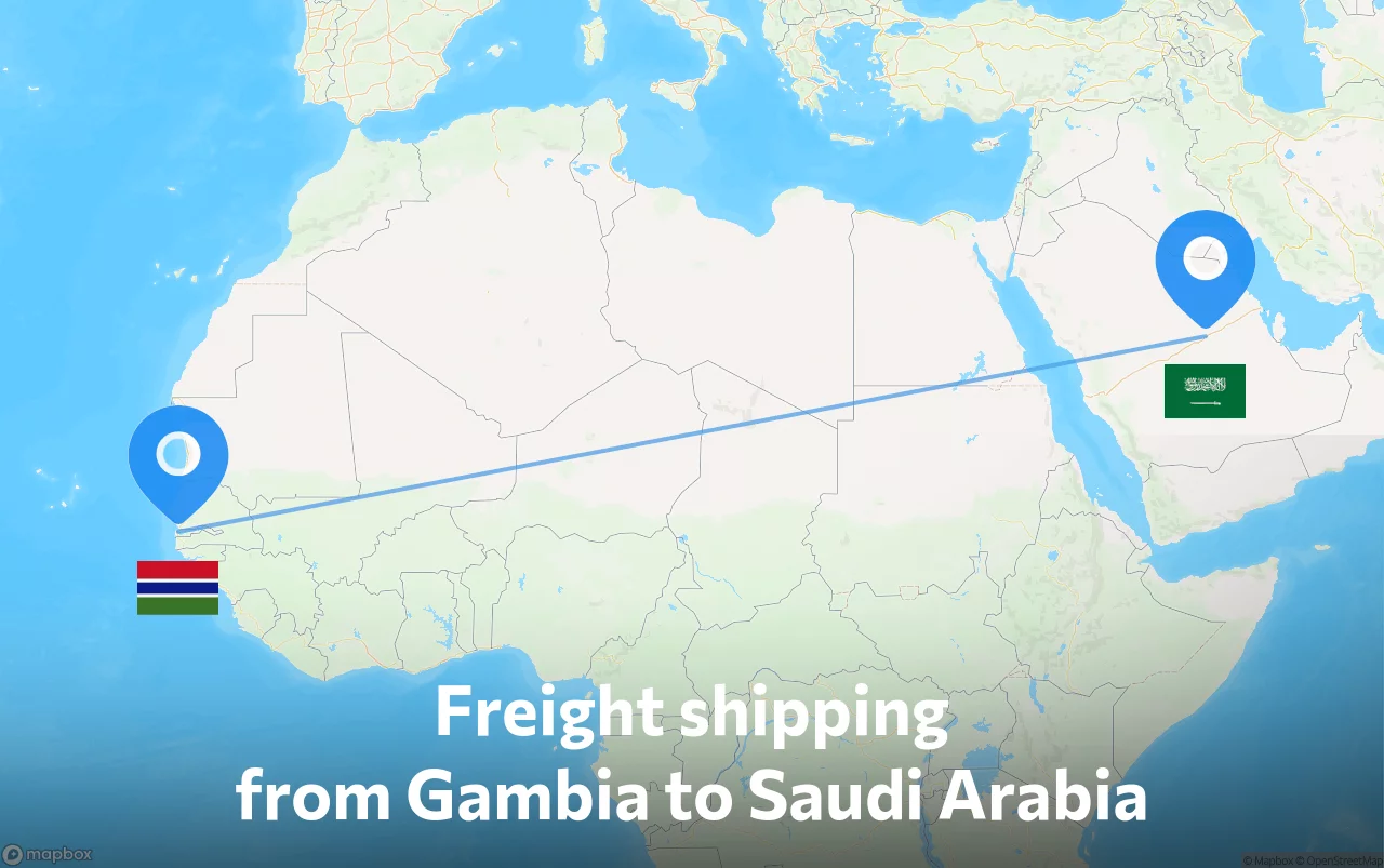 Shipping route from Gambia to Saudi Arabia