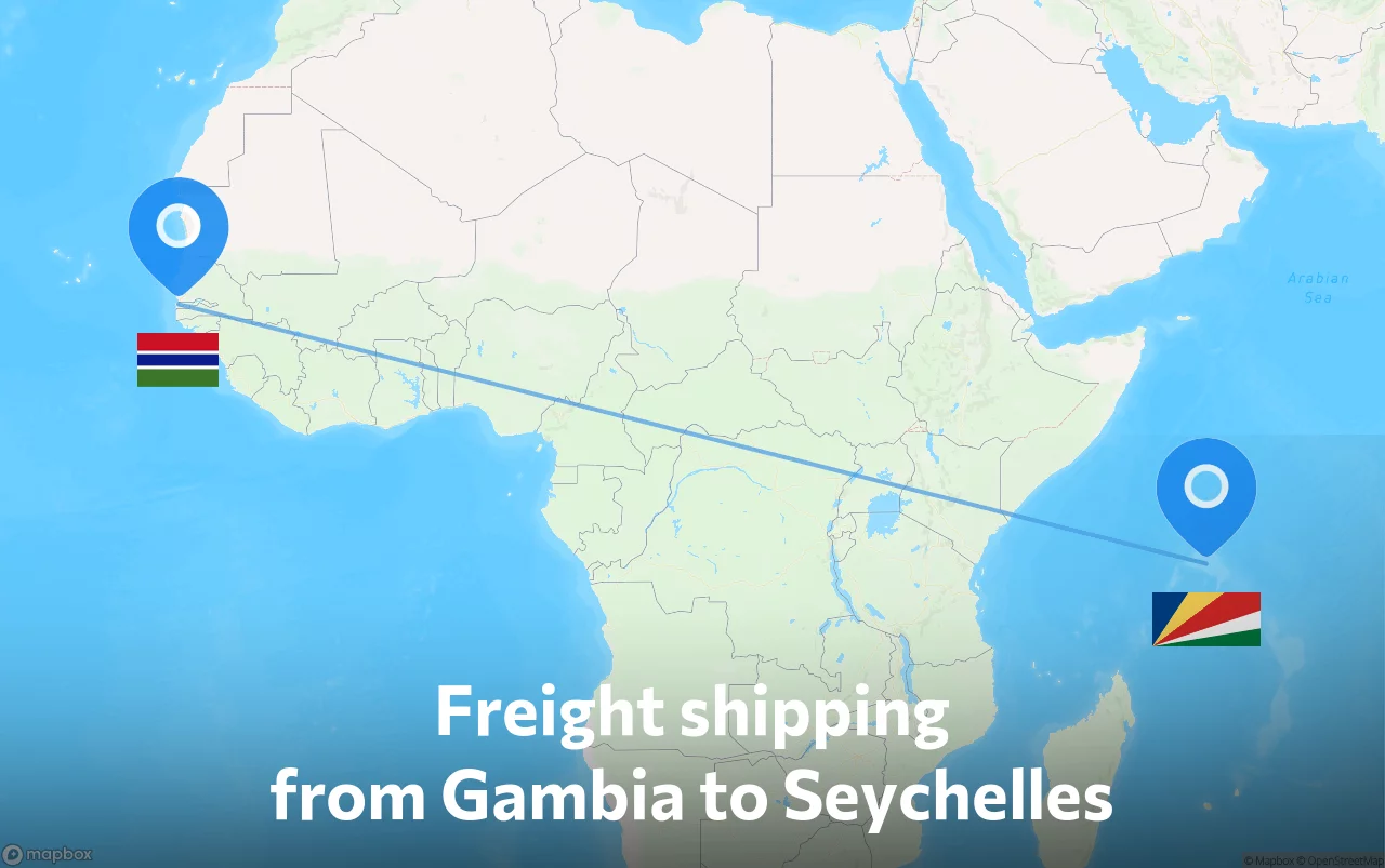 Shipping route from Gambia to Seychelles