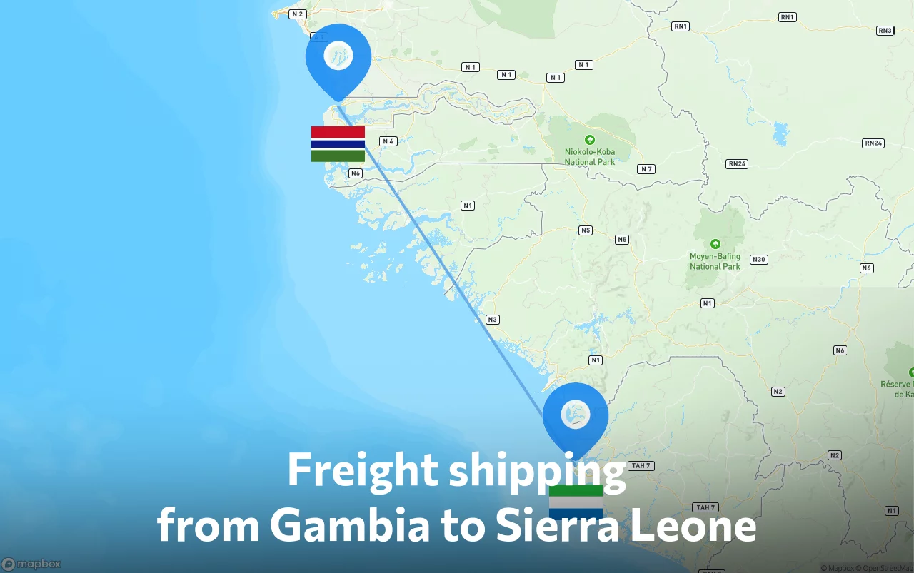 Shipping route from Gambia to Sierra Leone