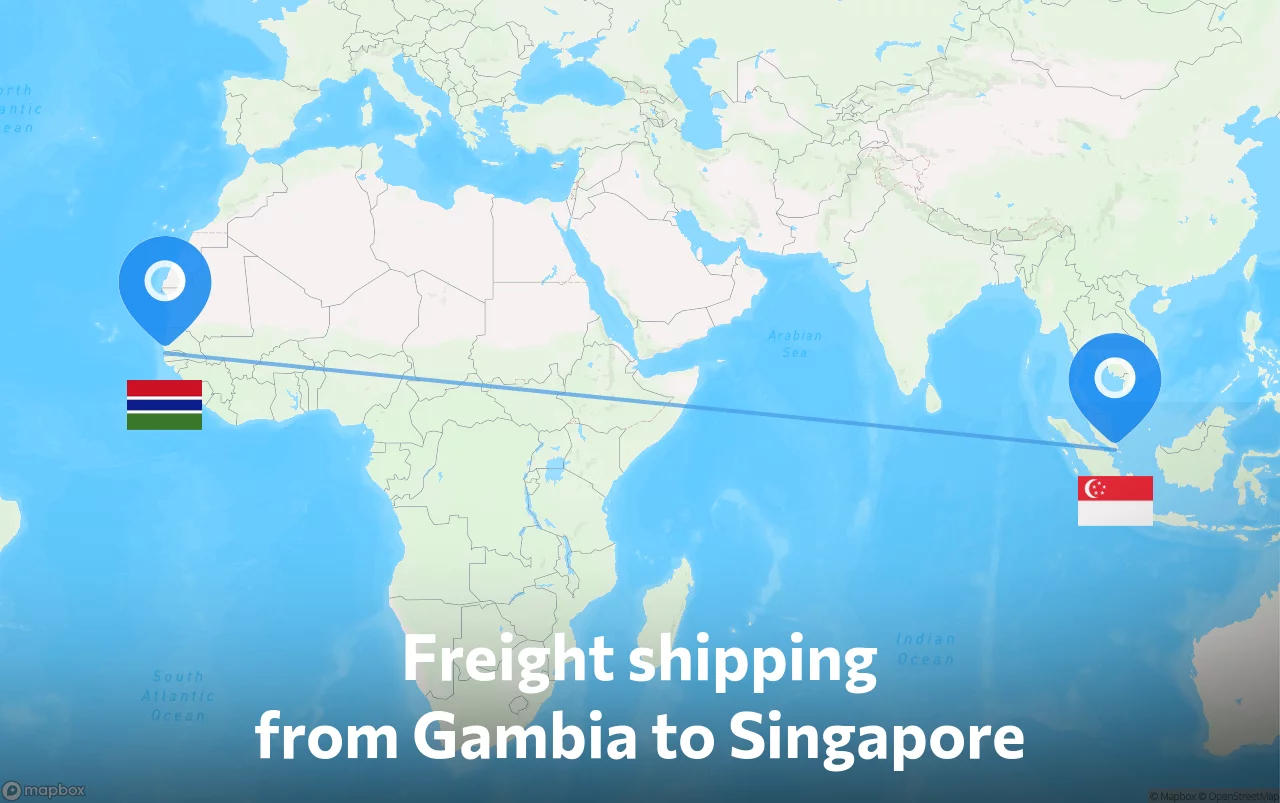 Shipping route from Gambia to Singapore