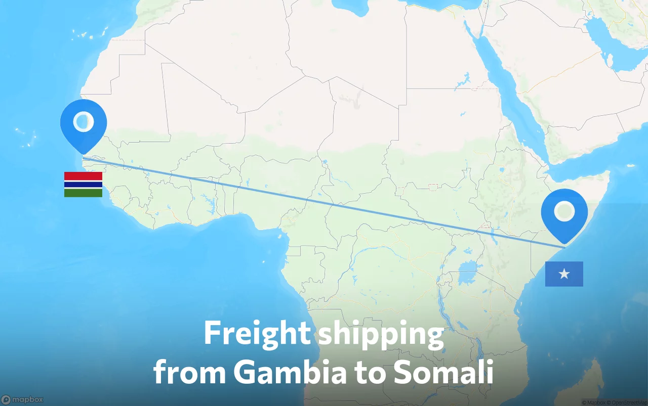 Shipping route from Gambia to Somali