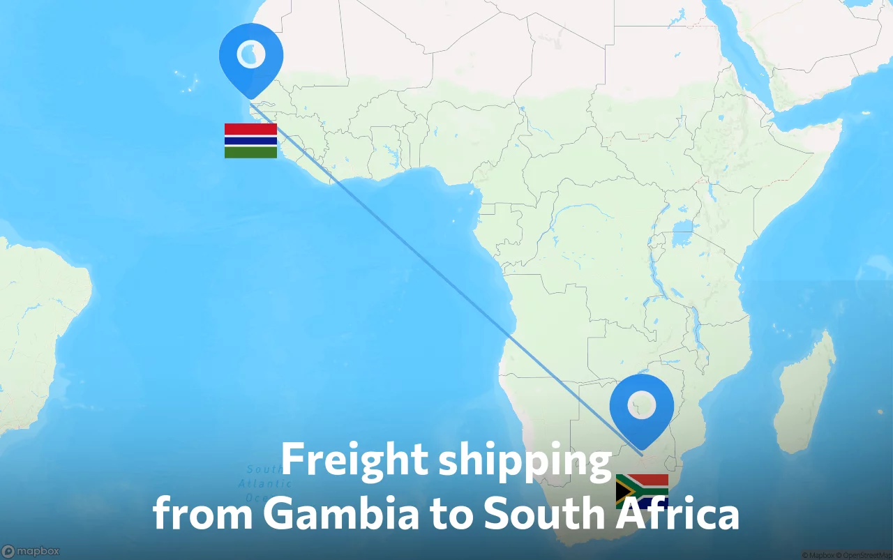 Shipping route from Gambia to South Africa