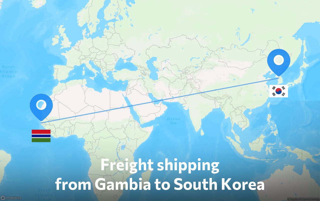 Shipping route from Gambia to South Korea