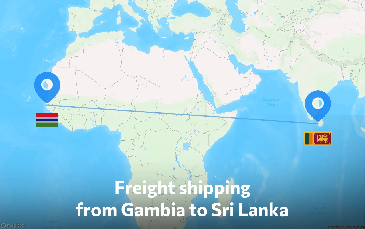 Shipping route from Gambia to Sri Lanka