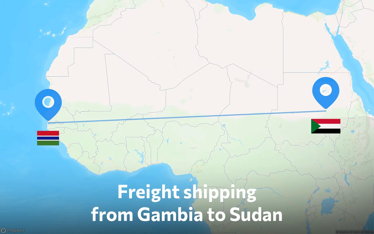 Shipping route from Gambia to Sudan