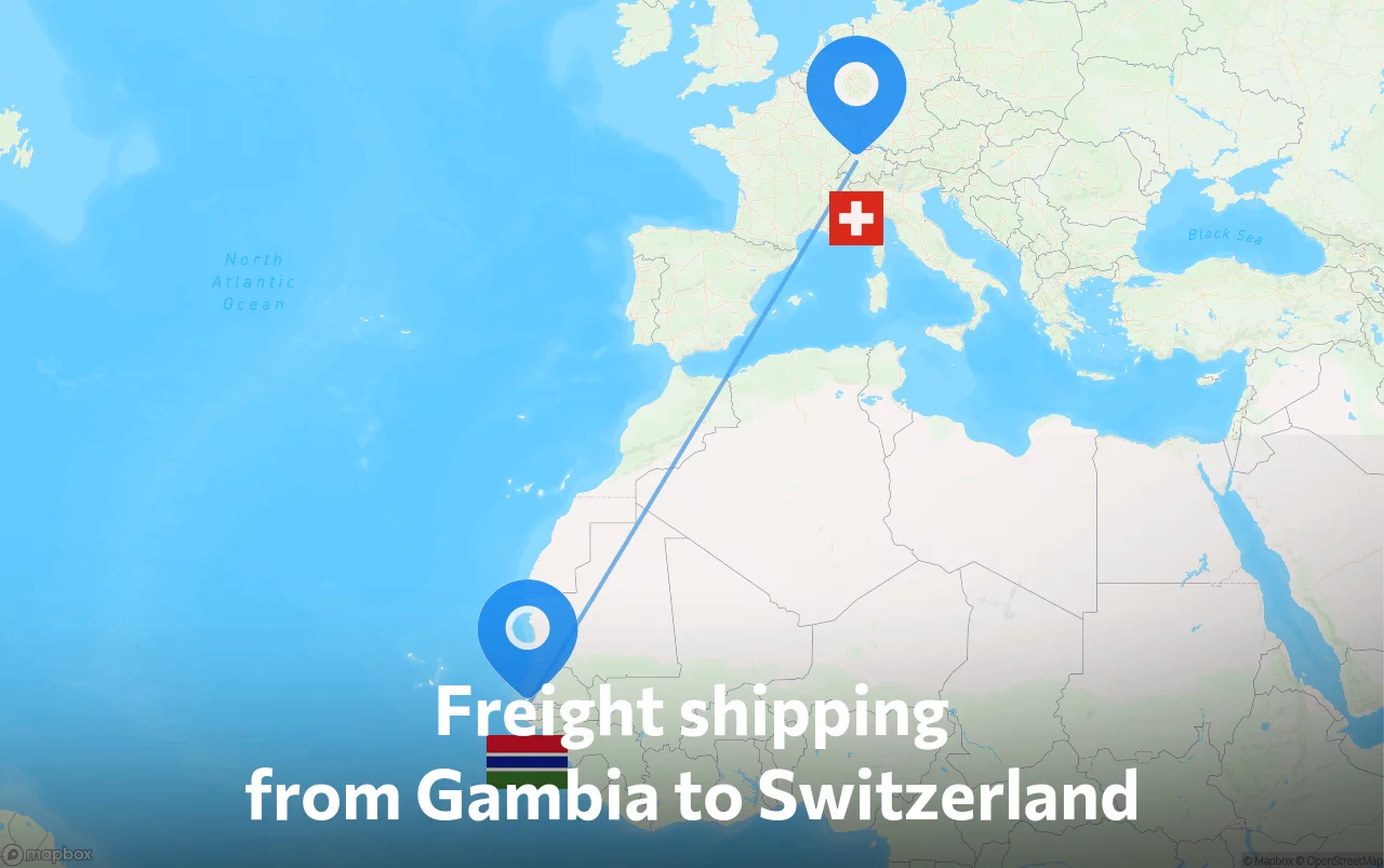 Shipping route from Gambia to Switzerland