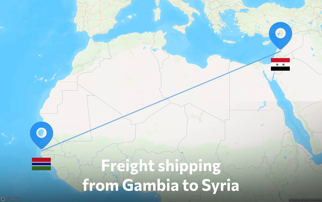 Shipping route from Gambia to Syria