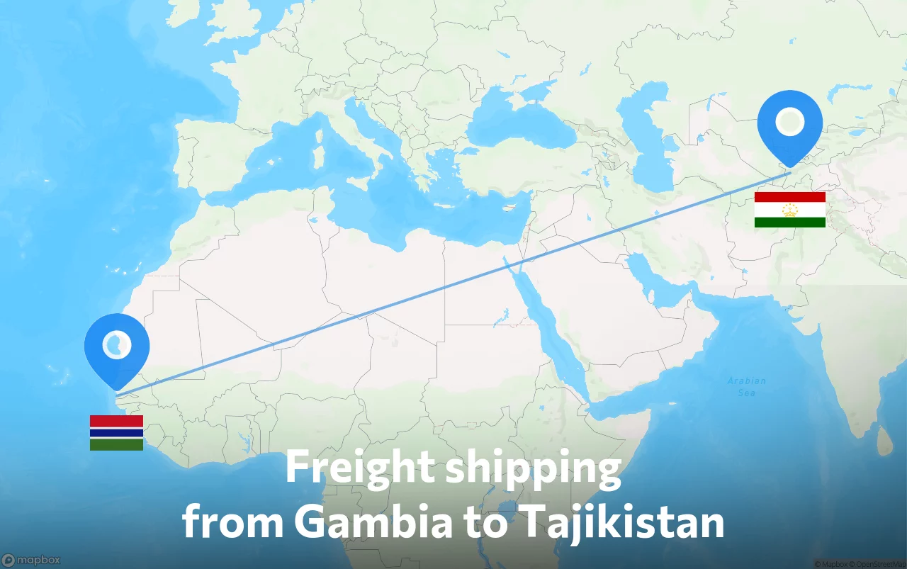 Shipping route from Gambia to Tajikistan