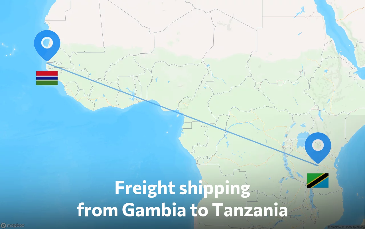 Shipping route from Gambia to Tanzania