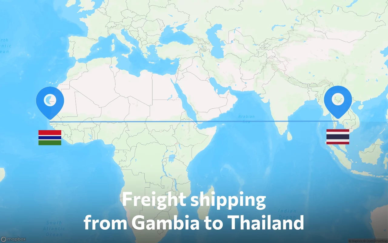Shipping route from Gambia to Thailand