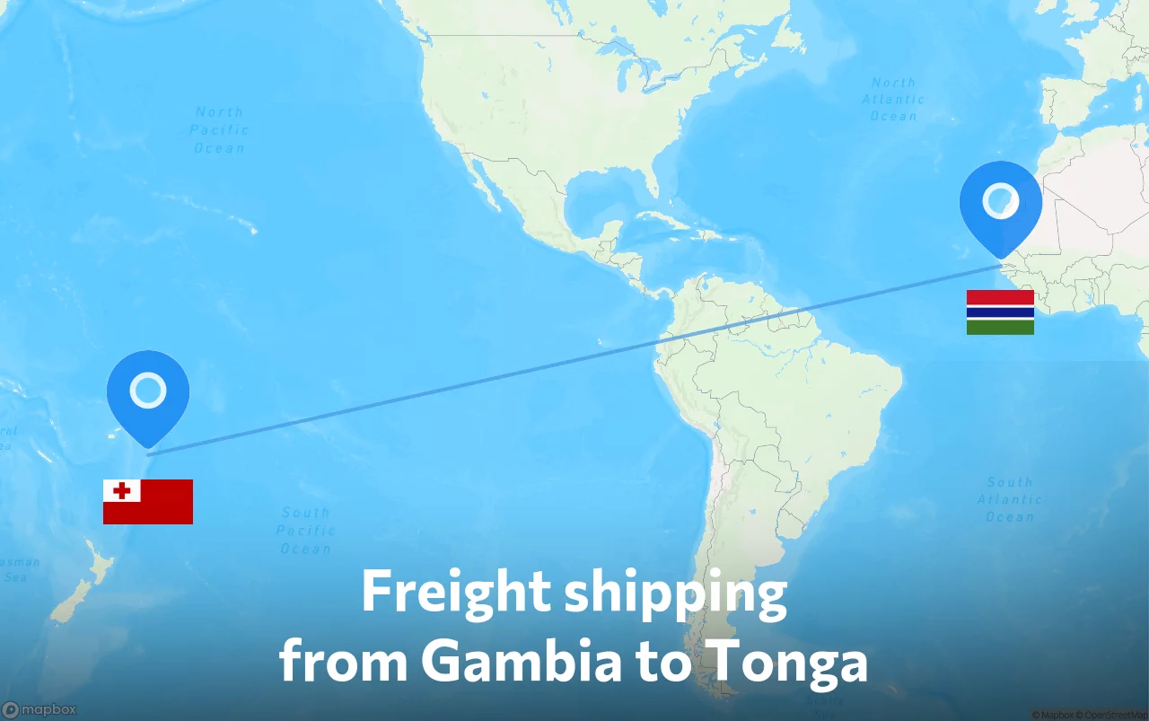 Shipping route from Gambia to Tonga