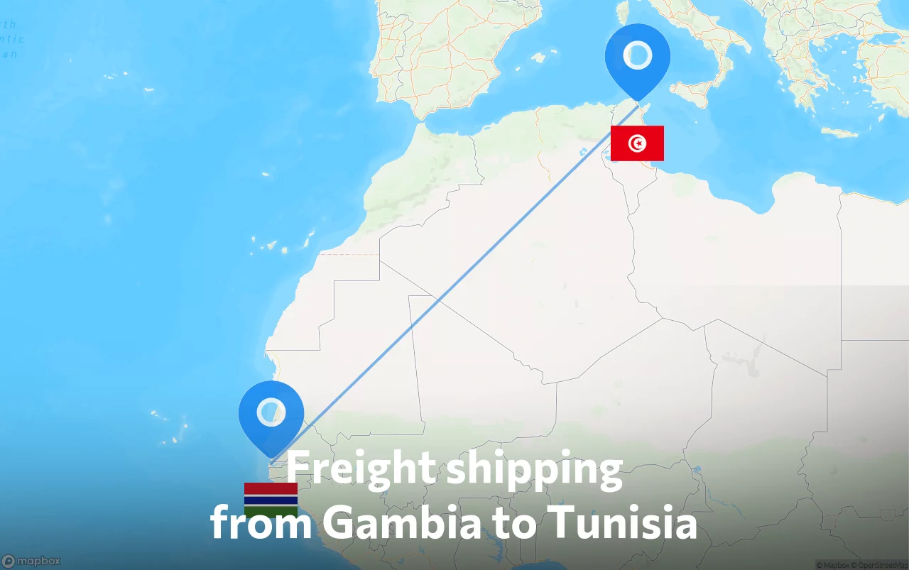 Shipping route from Gambia to Tunisia