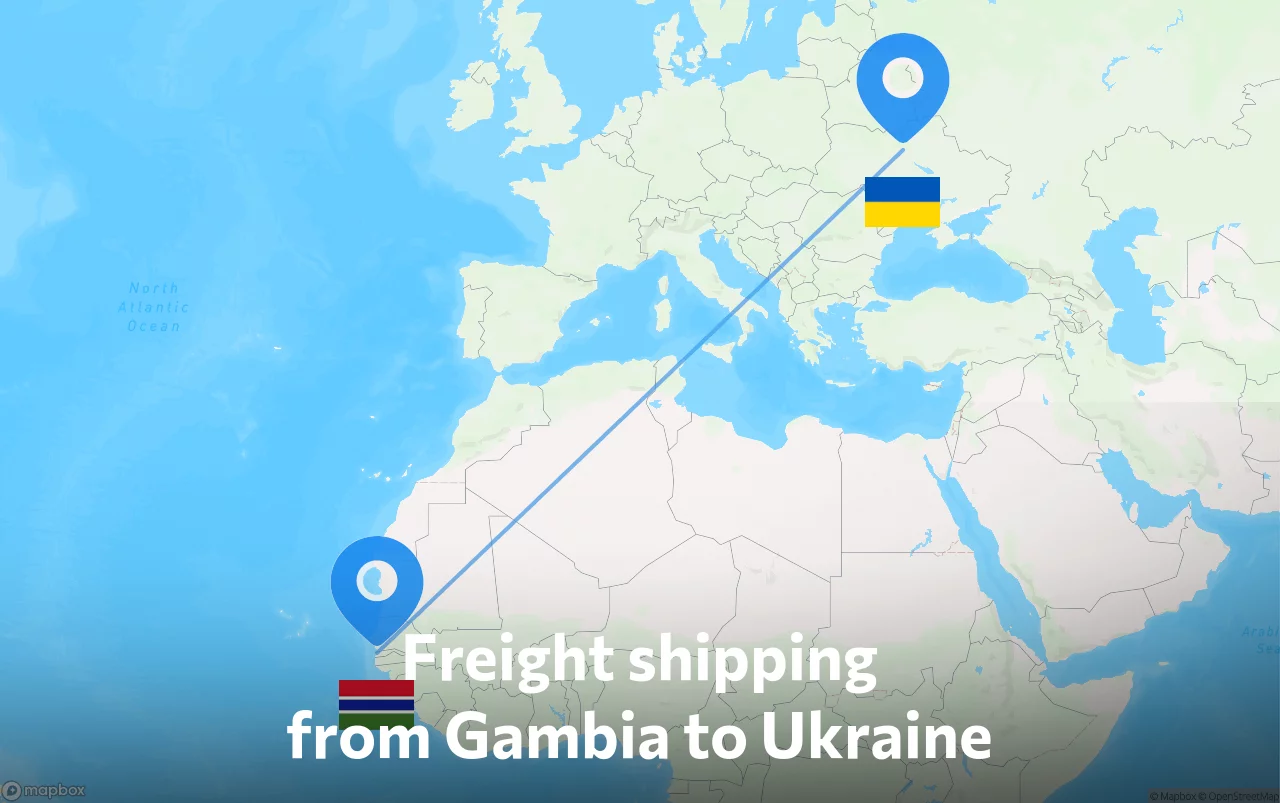Shipping route from Gambia to Ukraine