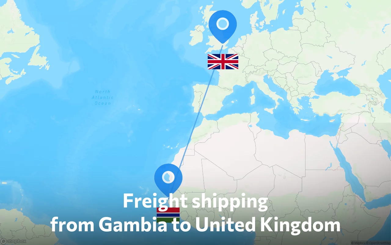 Shipping route from Gambia to United Kingdom