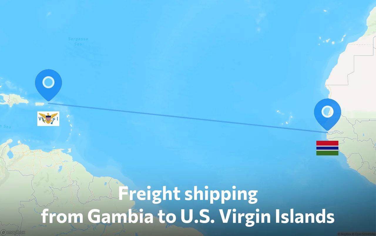 Shipping route from Gambia to U.S. Virgin Islands