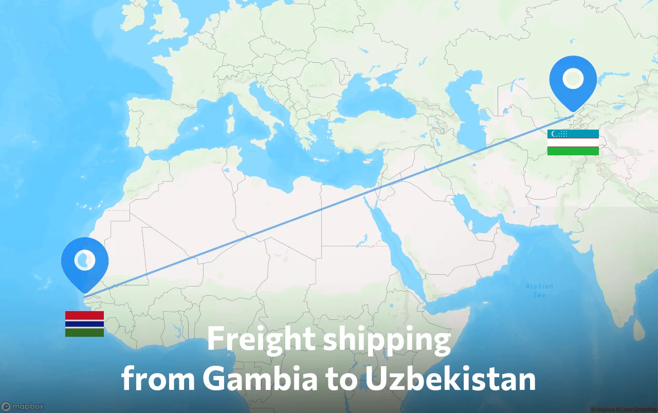 Shipping route from Gambia to Uzbekistan