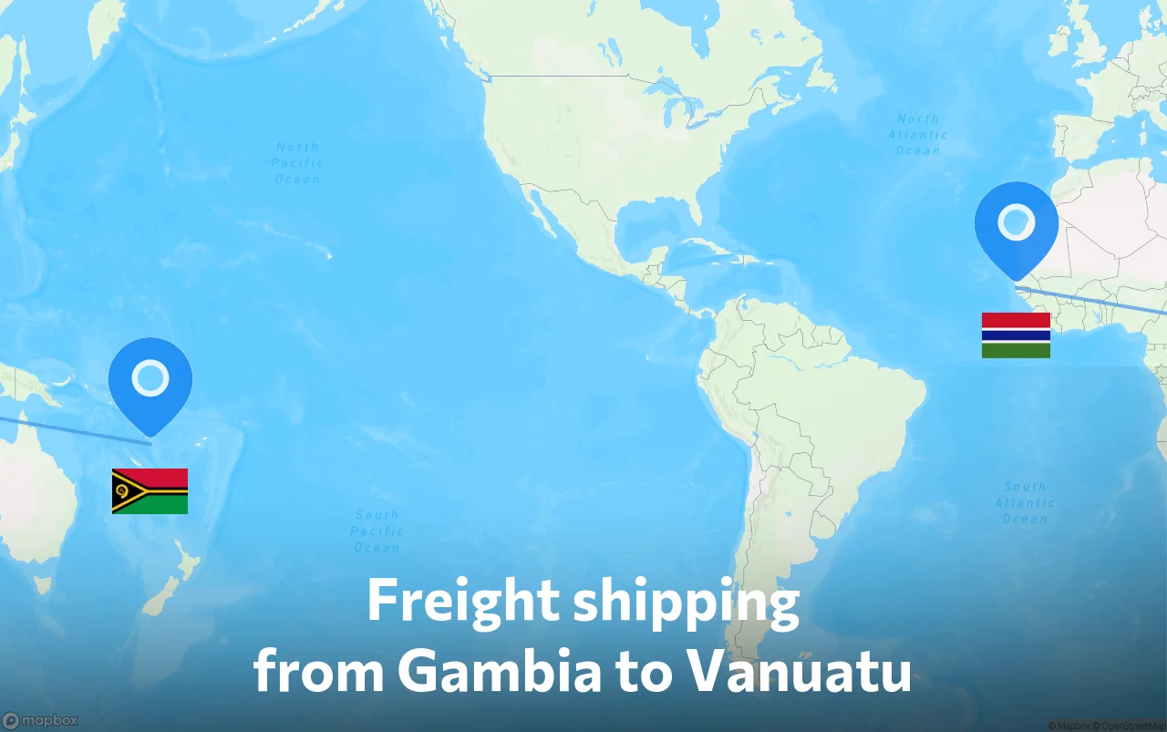 Shipping route from Gambia to Vanuatu