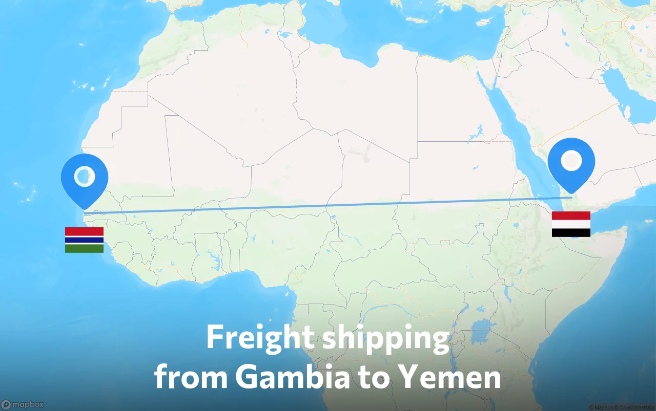 Shipping route from Gambia to Yemen