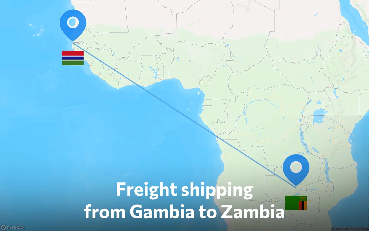 Shipping route from Gambia to Zambia