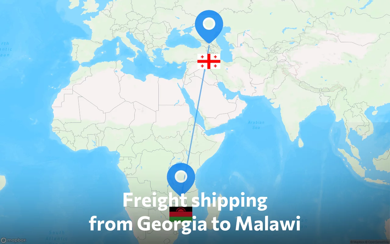 Shipping route from Georgia to Malawi
