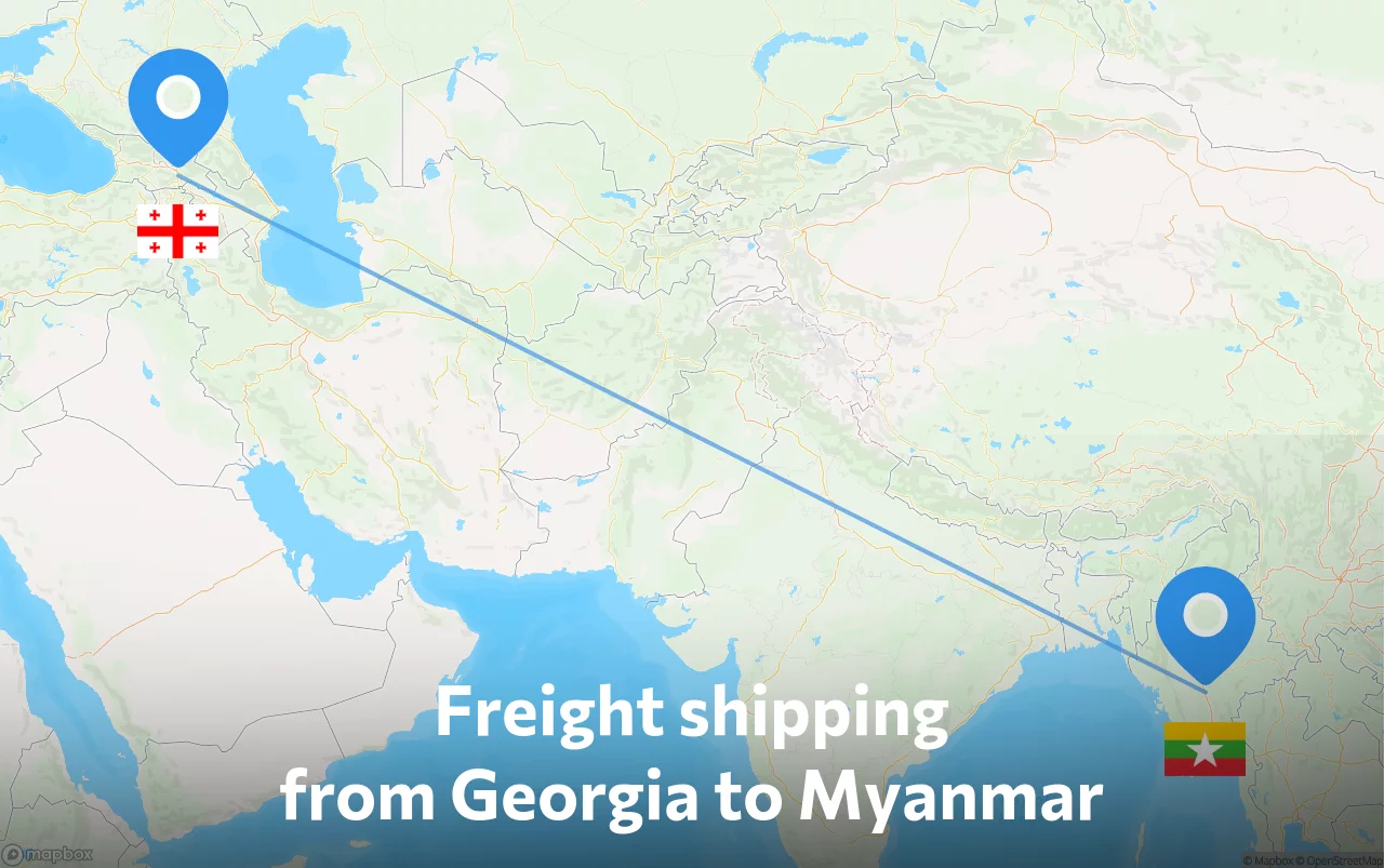 Shipping route from Georgia to Myanmar