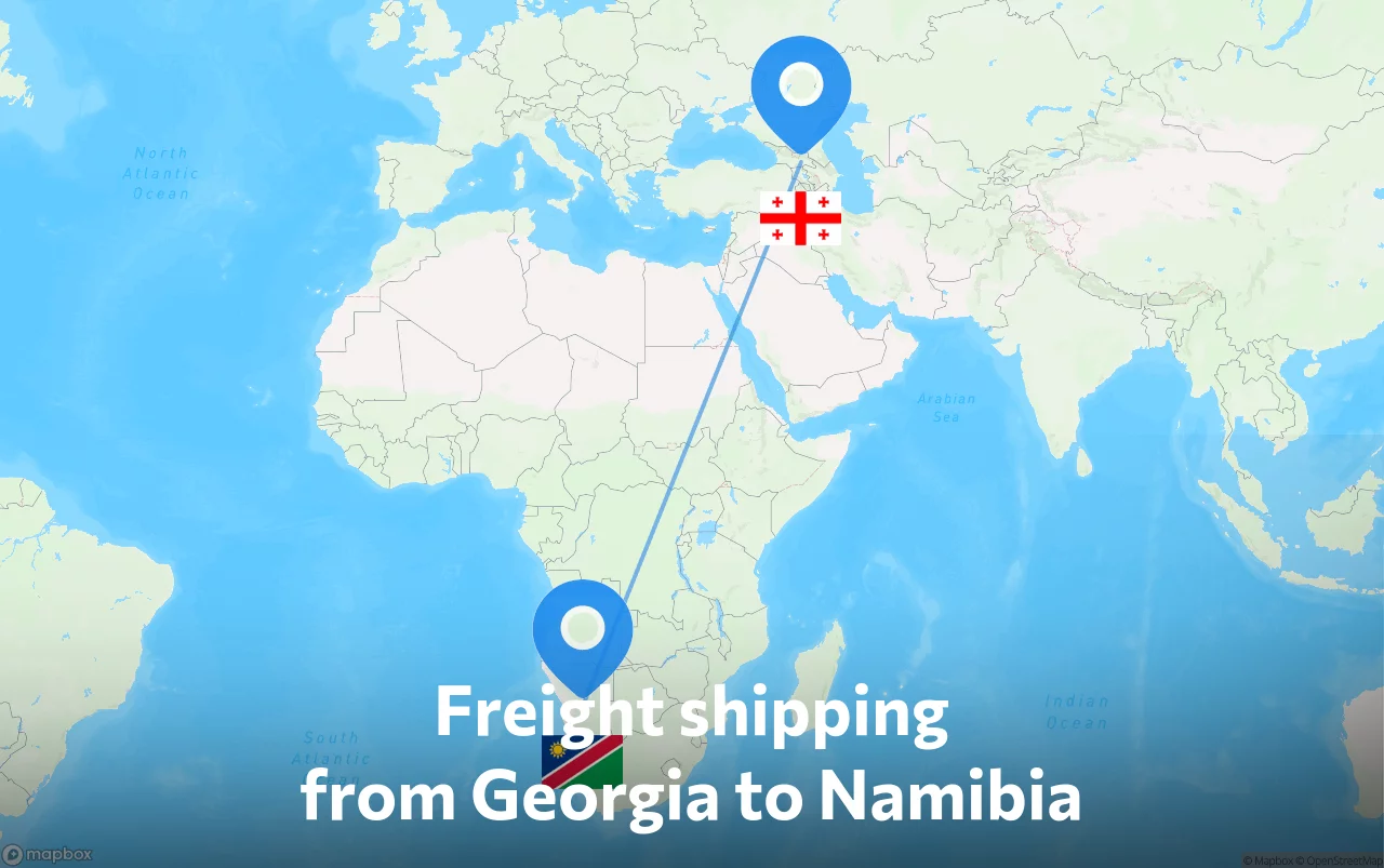 Shipping route from Georgia to Namibia