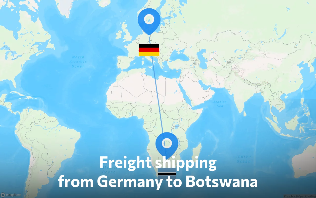 Shipping route from Germany to Botswana