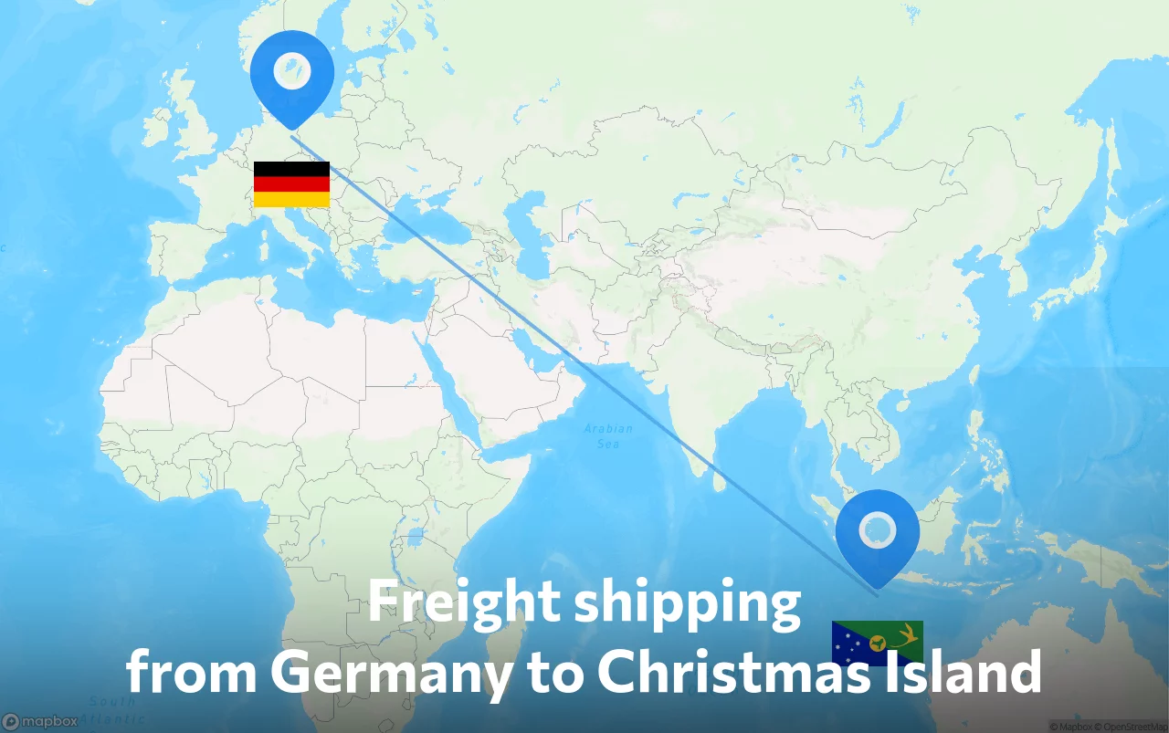 Shipping route from Germany to Christmas Island
